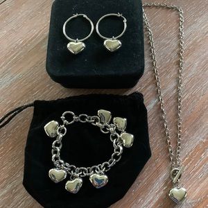 Stainless steel bracelet, hoop earrings, necklace